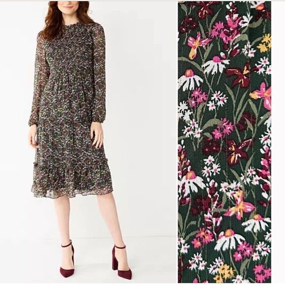 Draper James RSVP Green Smocked Floral Chiffon Dress XXL - Picture 1 of 8